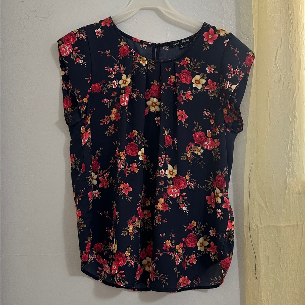 Nine West Navy Floral Blouse